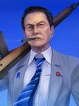  asou_tarou battle_rifle cigar formal gun m14 male_focus manly mudazumo_naki_kaikaku mutsuki_(moonknives) necktie politician real_life real_life_insert realistic rifle solo suit weapon 