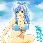  bad_id bad_pixiv_id bikini blue_eyes blue_hair drill_hair ponytail solo swimsuit umi_monogatari warin zwei02 