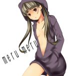  bad_id bad_pixiv_id breasts breasts_apart brown_hair buriteri center_opening hands_in_pockets hood hoodie long_hair looking_at_viewer navel open_clothes open_mouth open_shirt otonashi_meru purple_eyes sayonara_zetsubou_sensei shirt simple_background small_breasts solo sweater white_background 