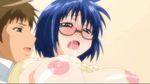  animated animated_gif blue_hair bouncing_breasts breasts bust_to_bust character_request glasses large_breasts 