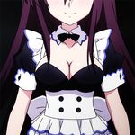  1girl absolute_duo animated animated_gif bouncing_breasts bow bowtie breasts cleavage detached_collar hands_on_hips large_breasts leaning_forward long_hair maid purple_eyes purple_hair smile wrist_cuffs 