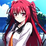  1girl angry animated animated_gif blinking blush breasts large_breasts naruse_mio red_hair shinmai_maou_no_testament twintails 