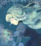  1girl blonde_hair blue_background blush braid breasts copyright_name dress eyes_closed flower hairband long_hair rose shirley_fennes snowflakes tales_of_(series) tales_of_legendia tears 