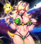  1girl 7th-heaven areolae armlet armored_bikini blonde_hair blue_eyes breasts chiko_(mario) female hair_over_one_eye horns large_breasts looking_at_viewer mario_(series) nail_polish navel nintendo nipples rosetta_(mario) smile solo spiked_bracelet stomach super_mario_bros. super_mario_galaxy 