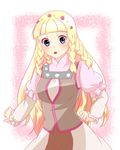  1girl blonde_hair blue_eyes blush braid breasts dress flower long_hair open_mouth rose shirley_fennes skirt tales_of_(series) tales_of_legendia 