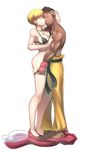  blonde_hair bra breasts brown_hair capcom cheating cleavage dark_skin interracial king_(snk) kiss muscle panties panty_pull ryukenden ryuuko_no_ken sean_matsuda shirtless snk street_fighter street_fighter_iii the_king_of_fighters underwear undressing 