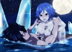  1boy 1girl areolae artist_request black_hair blue_hair blush breasts fairy_tail gray_fullbuster ice juvia_loxar large_breasts moon nipples open_mouth paizuri short_hair uncensored water 