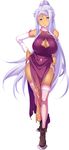  1girl baseson breasts cleavage cleavage_cutout hikage_eiji koihime_musou kougai large_breasts legs long_legs silver_hair tagme thighs white_background 
