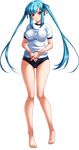  1girl barefoot bishop_(company) blue_hair breasts female kagami_hirotaka legs long_hair looking_at_viewer mesu_kyoushi_4 pink_eyes solo takamine_miyu twintails 