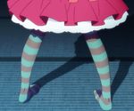  1girl animated animated_gif bakemonogatari blue_hair feet monogatari_(series) no_shoes ononoki_yotsugi solo striped_legwear thighhighs 