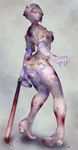  1girl ass bandaged_face blood blood_stain bloody_weapon bruise bubble_head_nurse creepy crooked_legs fengmo injury looking_back monster_girl nurse nurse_cap pale_skin panties pipe silent_hill solo thigh_boots thighhighs torn_clothes underwear weapon 
