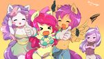  &gt;_&lt; 4girls apple_bloom blush born-to-die buruma cutie_mark_crusaders diamond_tiara eyes_closed hasbro lucky_star multiple_girls my_little_pony my_little_pony_friendship_is_magic open_mouth personification red_hair scootaloo sweetie_belle 