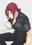  1boy free! gloves looking_at_viewer male_focus matsuoka_rin nipple nipples red_eyes red_hair short_hair undressing uniform 