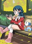  blue_eyes blue_hair boots feet female foot hainchu hat hikari_(pokemon) long_hair nintendo piplup pokemon sketch smile 