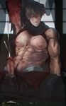  3boys abs armor bara blush cum cum_on_body dead_or_alive grey_hair looking_at_viewer male_focus multiple_boys muscle naughty_face ninja ninja_gaiden nipples pecs penis ryu_hayabusa testicles undressing yaoi 