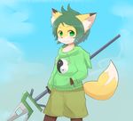  androgynous fox furry green_eyes green_hair kyuuri short_hair solo 