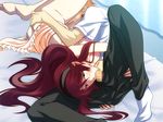  1boy 1girl 69 ass barefoot bed blush breasts censored cunnilingus feet fellatio game_cg hairband hetero highres hoka_no_otoko_no_seieki_de_harande_mo_ii_desu_ka...? legs licking long_hair lying mosaic_censoring no_bra on_side oral panties panties_aside penis purple_eyes red_hair skirt socks spread_legs sweat takapiko thighs toes underwear 