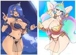  aqua_hair armor armpits arms_behind_head arms_up bikini_armor blue_eyes blue_hair breasts celestia_(my_little_pony) cleavage curvy gradient_hair huge_breasts licking_lips long_hair looking_at_viewer luna_(my_little_pony) maniacpaint multicolored_hair multiple_girls my_little_pony my_little_pony_friendship_is_magic nail_polish navel oddmachine open_mouth personification pink_hair purple_eyes smile stomach thick_thighs tiara tongue_out very_long_hair wide_hips 