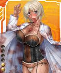  1girl aikawa_arisa blonde_hair breasts character_request cleavage corruption labcoat large_breasts lilith-soft looking_at_viewer mary_mengele mosaic_censoring oral penis pov sweat taimanin_asagi taimanin_asagi_battle_arena tongue_out 