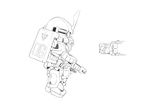  artist_request bernard_(zergchu) chibi gun gundam gundam_ms_igloo mecha monochrome no_humans simple_background weapon zaku zaku_ii 