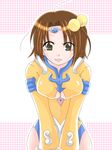  1girl breasts brown_eyes brown_hair cleavage cleavage_cutout dress hair_ornament norma_beatty open_mouth short_hair tales_of_(series) tales_of_legendia 