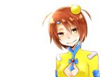  1girl blush breasts brown_eyes brown_hair cleavage_cutout dress hair_ornament norma_beatty short_hair smile tales_of_(series) tales_of_legendia 