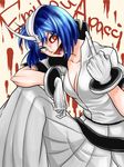  1girl arms arrancar bleach blue_eyes blue_hair breasts emilou_apacci eyeshadow female gloves heterochromia looking_at_viewer makeup open_mouth red_eyes short_hair solo 