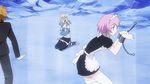  1boy 2girls animated animated_gif blonde_hair brown_hair dancing fairy_tail loke_(fairy_tail) lucy_heartfilia maid multiple_girls pink_hair virgo_(fairy_tail) 