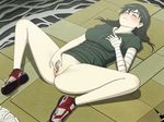  1girl bandaged_arm black_hair blush breast_grab censored grabbing kanbaru_suruga masturbation monogatari_(series) okipuu owarimonogatari pussy spread_legs 