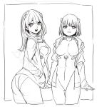  2girls archvermin ayanami_rei ayanami_rei_(cosplay) breasts copyright_request cosplay long_hair looking_at_viewer multiple_girls neon_genesis_evangelion open_mouth plugsuit short_hair simple_background smile soryu_asuka_langley souryuu_asuka_langley_(cosplay) white_background 