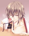  2boys chikage_kazama cum drooling fellatio hakuouki_shinsengumi_kitan looking_at_viewer male_focus multiple_boys naughty_face oral penis pov saliva short_hair yaoi 