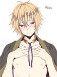  1boy blonde_hair blush chikage_kazama hakuouki_shinsengumi_kitan male_focus nipples red_eyes short_hair solo tagme undressing 