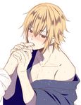  2boys blonde_hair chikage_kazama drooling hakuouki_shinsengumi_kitan licking male_focus multiple_boys saliva short_hair sucking tagme yaoi 