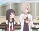  2girls animated animated_gif black_hair brown_hair eating food matsumoto_rise multiple_girls nishigaki_nana school_uniform yuru_yuri 