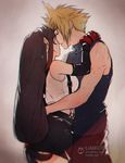  1boy 1girl blonde_hair cloud_strife final_fantasy final_fantasy_vii hug ilabarattolo spiked_hair tifa_lockhart 