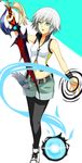  1girl breasts genderswap keyblade kingdom_hearts riku shoes short_hair shorts simple_background solo thighhighs white_hair 