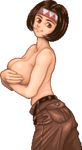  1girl breasts brown_eyes brown_hair character_request headband large_breasts strikers_1945 topless 