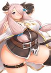  bare_shoulders blue_eyes blush breasts cow_girl cow_horns cropped_legs demon_girl dress fat female fusa_(starless2323) granblue_fantasy hair_over_one_eye horns huge_breasts lavender_hair long_hair looking_at_viewer narumeia_(granblue_fantasy) no_panties plump pointy_ears short_dress sideboob simple_background skindentation smile solo succubus sword thick_thighs thigh_strap thighhighs weapon wide_hips 