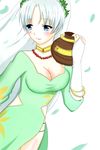  1girl blue_eyes blush bracelet braid breasts choker cleavage dress grune_(tales) jewelry necklace short_hair silver_hair smile tales_of_(series) tales_of_legendia veil 