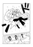  1girl blush comic greyscale hug long_hair momiji_mao monochrome original rocket_punch school_uniform short_hair translated 