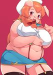  1girl akitaka_(mcdonnell-douglas) blush breasts copyright_request fat furry hat large_breasts long_hair navel open_mouth pig red_eyes red_hair solo tagme 