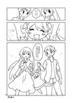  2girls comic family father_and_daughter greyscale holding_hands long_hair momiji_mao monochrome mother_and_daughter multiple_girls original school_uniform short_hair translated 
