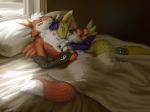  anthro bed digimon digimon_(species) female lemurlemurovich male morning renamon 