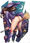  1girl akko_kagari ass boots broom little_witch_academia no_panties pussy pussy_juice riding solo tetisuka uncensored wet_pussy witch witch_hat 