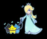  1girl akairiot blonde_hair blue_eyes chibi chiko_(mario) crown earrings hair_over_one_eye jewelry nintendo rosetta_(mario) super_mario_bros. super_mario_galaxy 