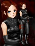  bodysuit brown_hair claire_redfield cosplay dino_crisis highres regina regina_(cosplay) resident_evil skin_tight tsumazu 