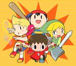  4boys black_hair blonde_hair brown_hair crossover doubutsu_no_mori hat kasugai_(de-tteiu) mother_(series) multiple_boys ness nintendo open_mouth short_hair super_smash_bros. the_legend_of_zelda toon_link villager_(doubutsu_no_mori) 