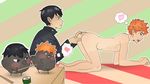  2boys anal anma birds black_hair blush fingering haikyuu!! hinata_shouyou kageyama_tobio male_focus multiple_boys nude orange_hair short_hair wince yaoi 