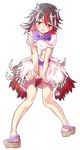  1girl alphes_(style) black_hair bow bracelet dairi directional_arrow dress horns jewelry kijin_seija looking_at_viewer multicolored_hair parody red_eyes red_hair short_hair simple_background solo streaked_hair style_parody tongue tongue_out torn_clothes touhou white_background white_hair 