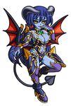 1girl astaroth_(shinrabanshou) bat_wings blue_hair blue_skin demon_girl long_hair tail wings 